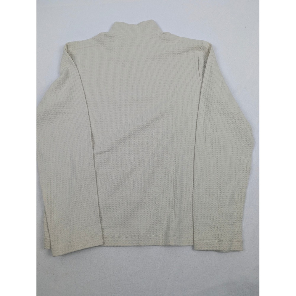 Perry Ellis Mens Waffle Knit Quarter Zip Pullover Cream Cotton Mock Neck Large - Picture 6 of 13
